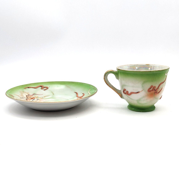 Antique Dragonware Demitasse Cup and Saucer Hand Painted with Moriage - Picture 6 of 9